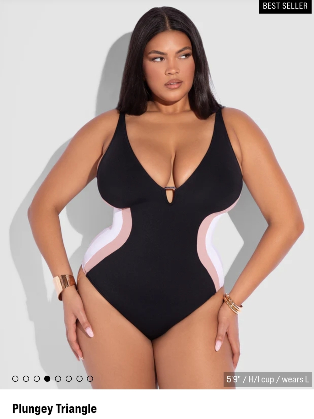 Plunge Triangle One-Piece Swimsuit — Black with Pink & White Panels